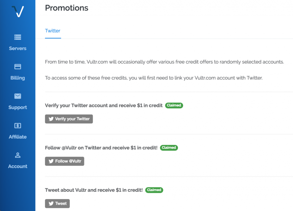 Vultr Twitter Promotions VPS Vultr là gì? hướng dẫn đăng ký VPS Vultr với coupon mã giảm giá tháng [hienthithang]/[hienthinam]